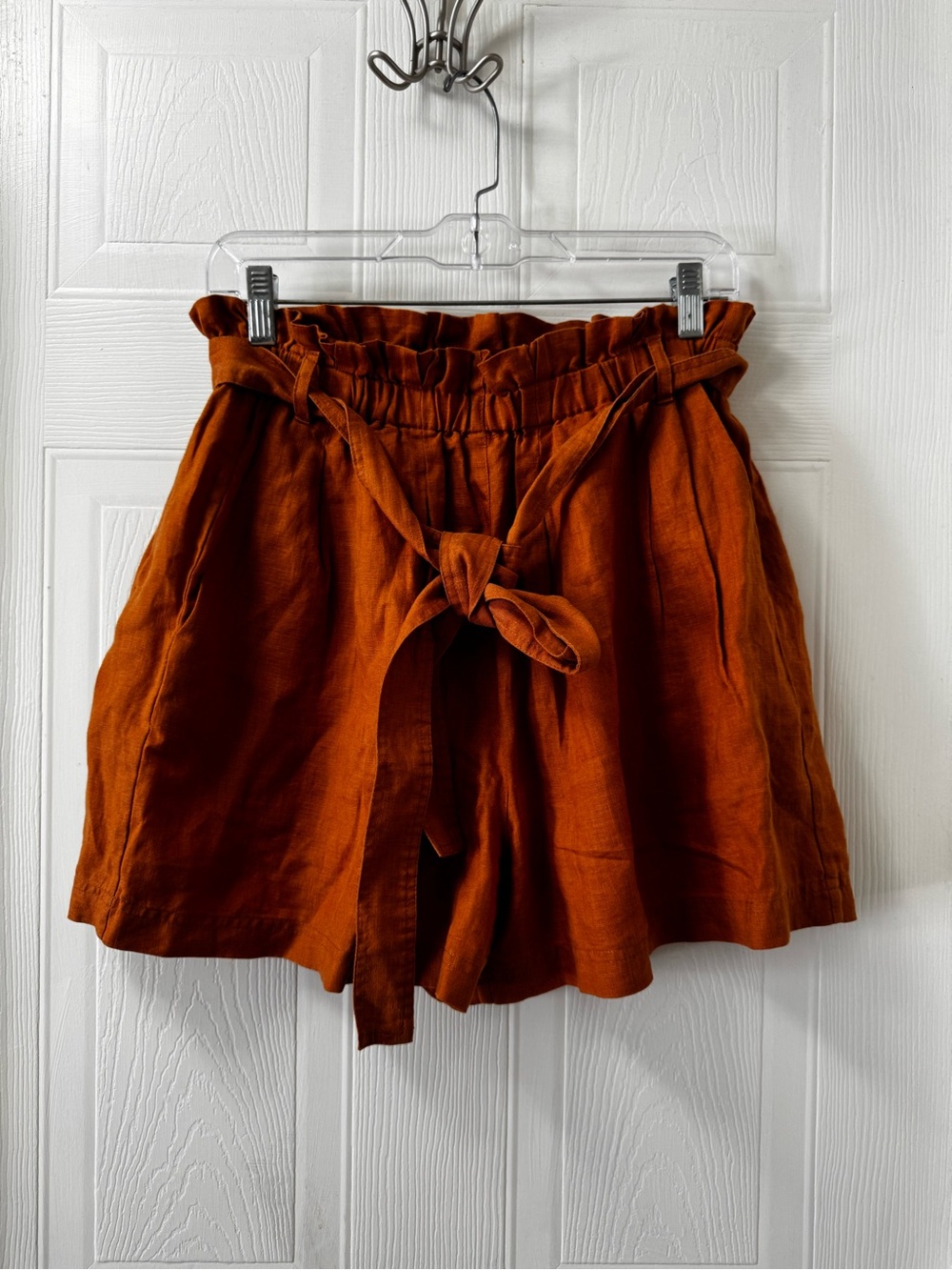Boyageur by mersea High-Waist Paperbag Tie Shorts in Rust